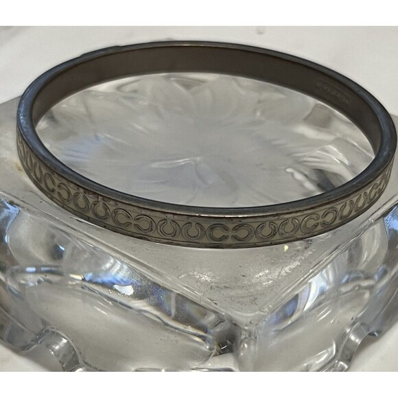 COACH Bracelet Bangle White Enamel Signature Logo Stackable Classic Silverplate - Picture 2 of 3